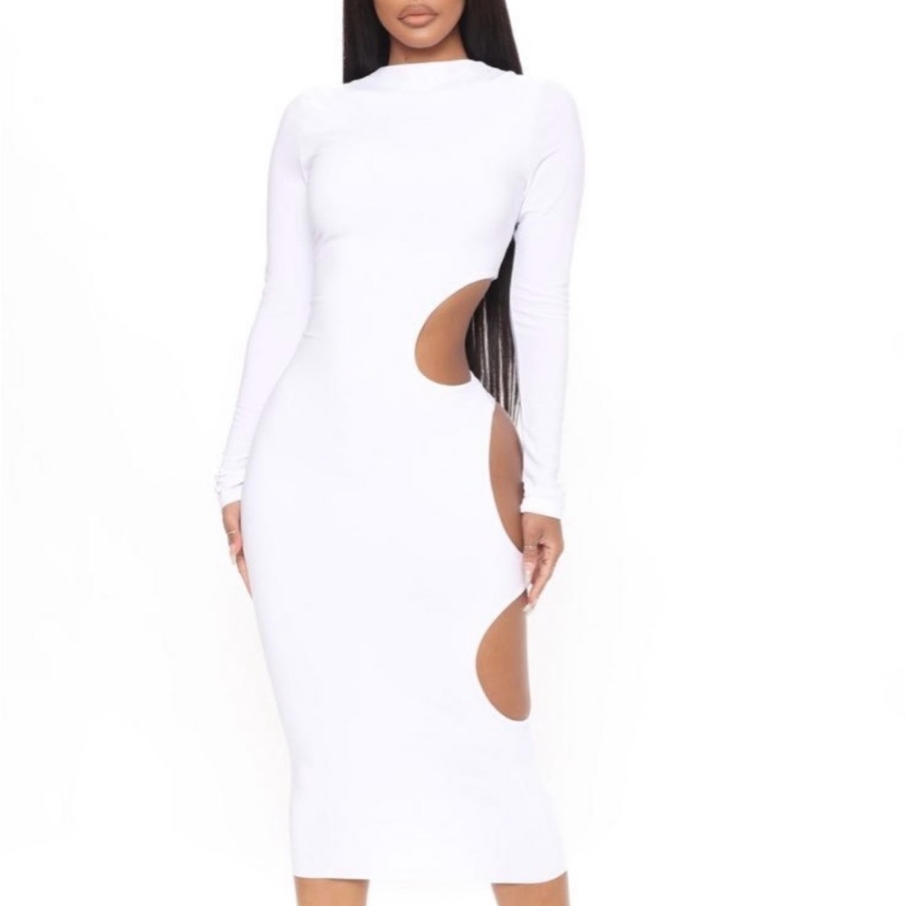 White Long-Sleeve Cutout Bodycon Dress